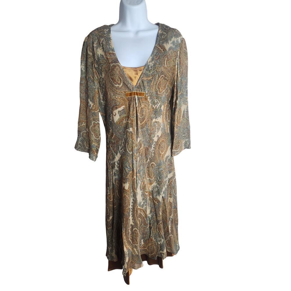 VTG J Jill Paisley Midi Dress w/ jewel tone slip sz 10 Hong Kong cottage boho